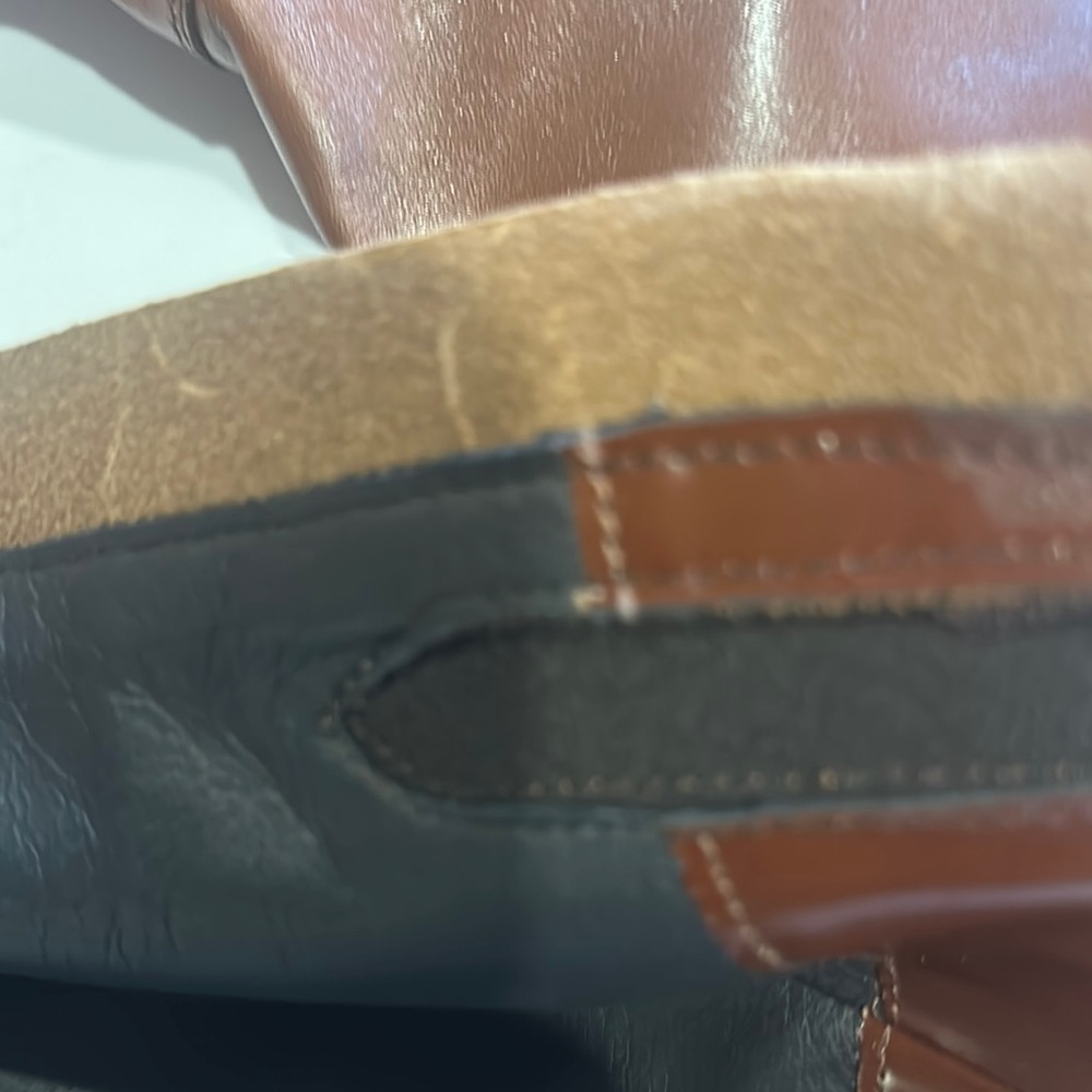 NWOT Minelli Naina cognac Brown Leather 2 toned Knee-High Boots w heel zipper - Picture 11 of 13